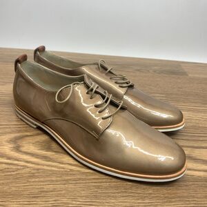 AGL Attilio Giusti Leombruni Taupe Leather Patent Oxford Shoe 37.5 Lace-Up Italy